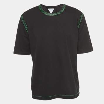 Pre Owned Bottega Veneta Black Cotton Contrast Stitch Detail T-Shirt XL