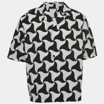Pre Owned Bottega Veneta Black/White Printed Nylon Bowling Shirt L