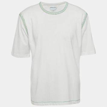 Pre Owned Bottega Veneta White Cotton Cotton Contrast Stitch Detail T-Shirt XL
