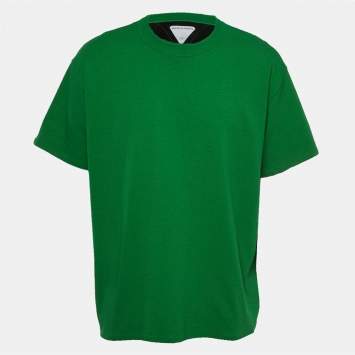Pre Owned Bottega Veneta Green Cotton Double Layered Round Neck T-Shirt M