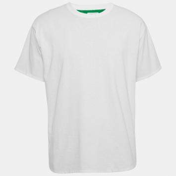 Pre Owned Bottega Veneta White Cotton Double Layered Crew Neck T-Shirt M