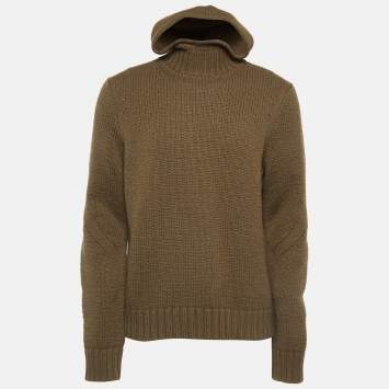 Pre Owned Bottega Veneta Olive Green Knit Hooded Sweater L