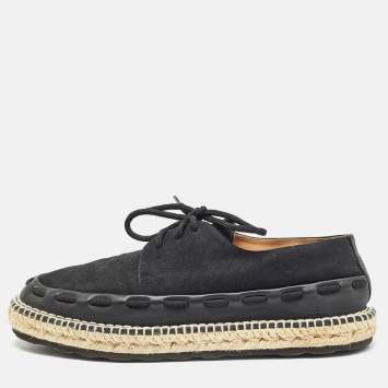 Pre Owned Bottega Veneta Black Canvas Lace Up Espadrilles Size 44