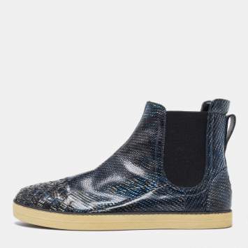 Pre Owned Bottega Veneta Navy Blue Karung Chelsea Boots Size 39