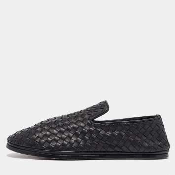 Pre Owned Bottega Veneta Black Intrecciato Leather Smoking Slippers Size 41
