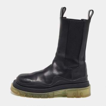 Pre Owned Bottega Veneta Black Leather Tire Chelsea Boots Size 41