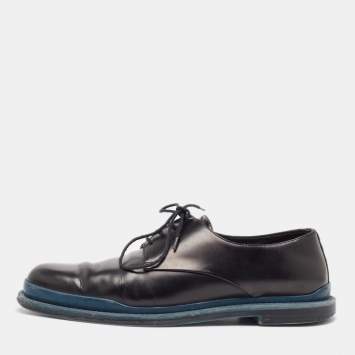 Pre Owned Bottega Veneta Black Leather Lace Up Derby Size 44