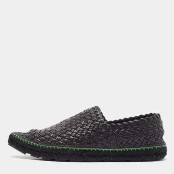 Pre Owned Bottega Veneta Black Intrecciato Leather Espadrille Loafers Size 43