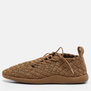 Pre Owned Bottega Veneta Green Woven Fabric Lace Up Sneakers Size 43