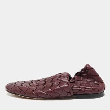 Pre Owned Bottega Veneta Burgundy Intrecciato Leather Slider Loafers Size 42