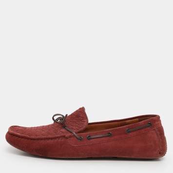 Pre Owned Bottega Veneta Light Maroon Suede Intrecciato Loafers Size 45