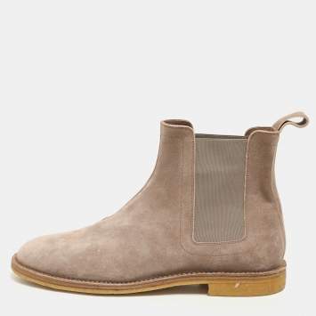 Pre Owned Bottega Veneta Beige Stretch Fabric and Suede Chelsea Boots Size 43