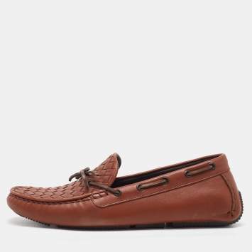 Bottega Veneta Brown Intrecciato Leather Cervo Wave Driver Bow Loafers Size 41.5