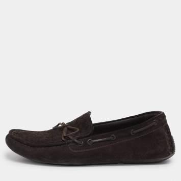Pre Owned Bottega Veneta Brown Intrecciato Suede Loafers Size 43.5