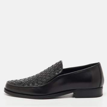 Pre Owned Bottega Veneta Black Intrecciato Leather Slip On Loafers Size 39