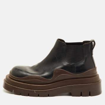 مملوكة مسبقًا Bottega Veneta Size 38 Black Leather Ankle Platform Chelsea Boots