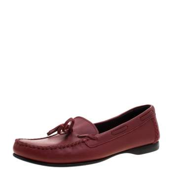 Pre Owned Bottega Veneta Red Leather Bow Loafers 42