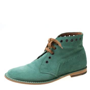 Pre Owned Bottega Veneta Green Suede Lace Up Boots Size 42