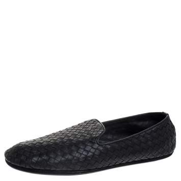Pre Owned Bottega Veneta Black Intrecciato Leather Smoking Slippers Size 45
