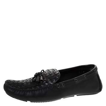 Pre Owned Bottega Veneta Black Intrecciato Leather Bow Detail Loafers Size 44
