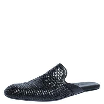 Pre Owned Bottega Veneta Black Woven Leather Espresso Fiandra Mules Size 41