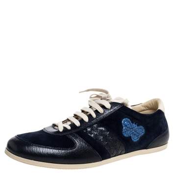 Pre Owned Bottega Veneta Blue Suede and Leather Butterfly Sneakers Size 43.5