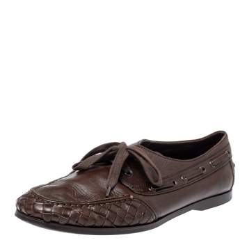 Pre Owned Bottega Veneta Brown Intrecciato Leather Driving Loafer Size 42