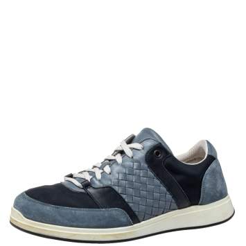 Pre Owned Bottega Veneta Blue Suede And Nylon Low Top Sneakers Size 42