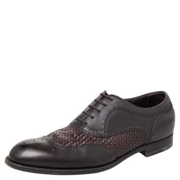 Pre Owned Bottega Veneta Black/Brown Intrecciato And Leather Brogue Oxfords Size 45