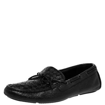 Pre Owned Bottega Veneta Black Intrecciato Leather Slip on Loafers Size 42.5