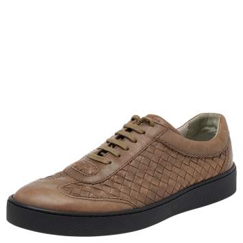 Pre Owned Bottega Veneta Brown Intrecciato Leather Low Top Sneakers Size 41