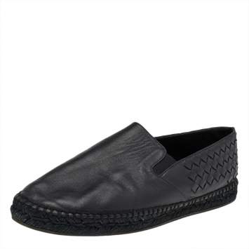 Pre Owned Bottega Veneta Black Intrecciato Leather Slip On Espadrilles Size 41
