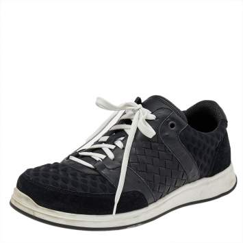 Pre Owned Bottega Veneta Black Intrecciato Leather Sneakers Size 41