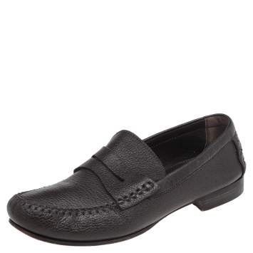 Pre Owned Bottega Veneta Dark Brown Leather Penny Slip On Loafers Size 45