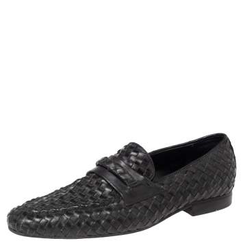 Pre Owned Bottega Veneta Black Intrecciato Leather Loafers Size 43 