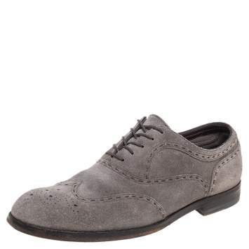 Pre Owned Bottega Veneta Grey Suede Brogue Oxfords Size 43