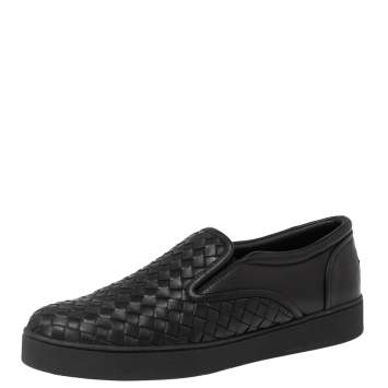 Pre Owned Bottega Veneta Black  Intreciato Leather Slip on Sneakers Size 40