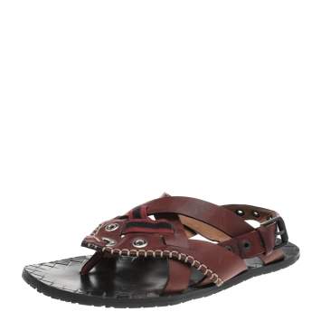 Pre Owned Bottega Veneta Brown Leather Thong Slingback Flat Sandals Size 40