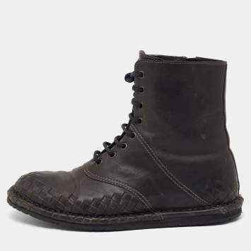 Pre Owned Bottega Veneta Black Leather Combat Boots Size 40
