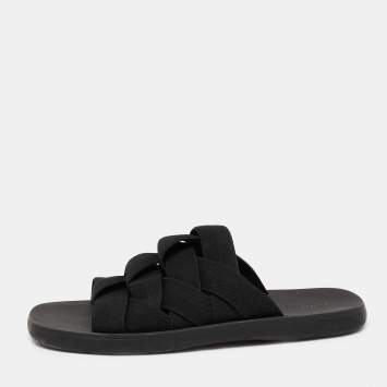 Pre Owned Bottega Veneta Black Elastic Slide Sandals Size 44