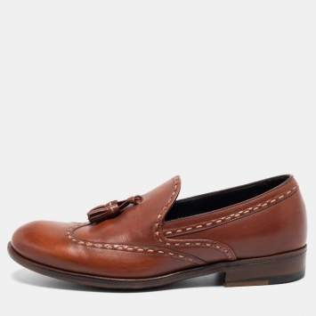 Pre Owned Bottega Veneta Brown Leather Tassel Slip On Loafers Size 40