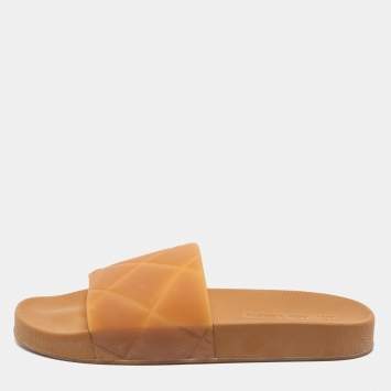 Pre Owned Bottega Veneta Brown Intrecciato Rubber Slide Sandals Size 42