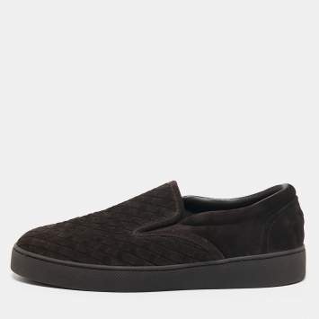 Pre Owned Bottega Veneta Dark Brown Intrecciato Suede Dodger Slip-On Sneakers Size 40