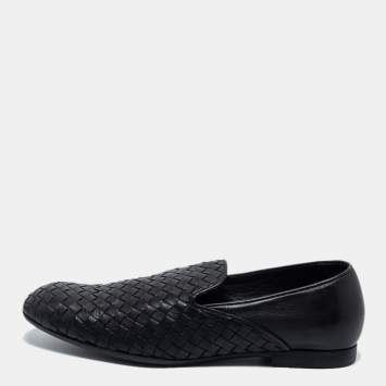Pre Owned Bottega Veneta Black Intrecciato Leather Smoking Slippers Size 42.5 