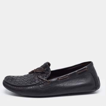 Pre Owned Bottega Veneta Black Intrecciato Leather Bow Loafers Size 42