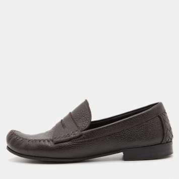 Pre Owned Bottega Veneta Dark Brown Leather Penny Slip On Loafers Size 42