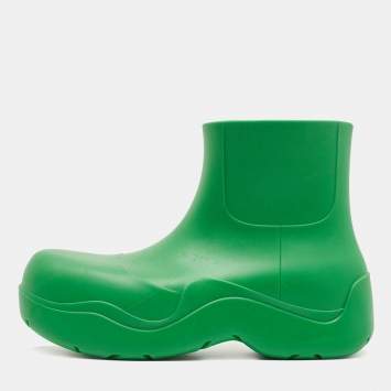 Pre Owned Bottega Veneta Green Rubber Puddle Ankle Boot Size 42