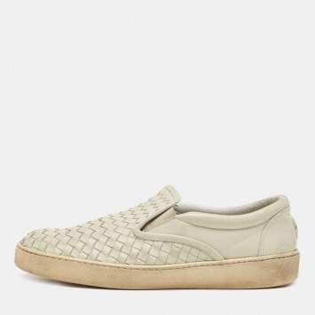 Pre Owned Bottega Veneta Grey Intrecciato Leather Slip On Sneakers Size 41