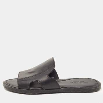 Pre Owned Bottega Veneta Black Leather Slide Sandals Size 41