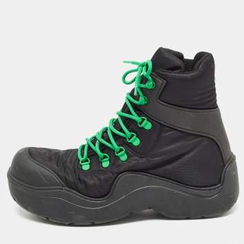 Pre Owned Bottega Veneta Black Nylon Puddle Bomber Boots Size 42